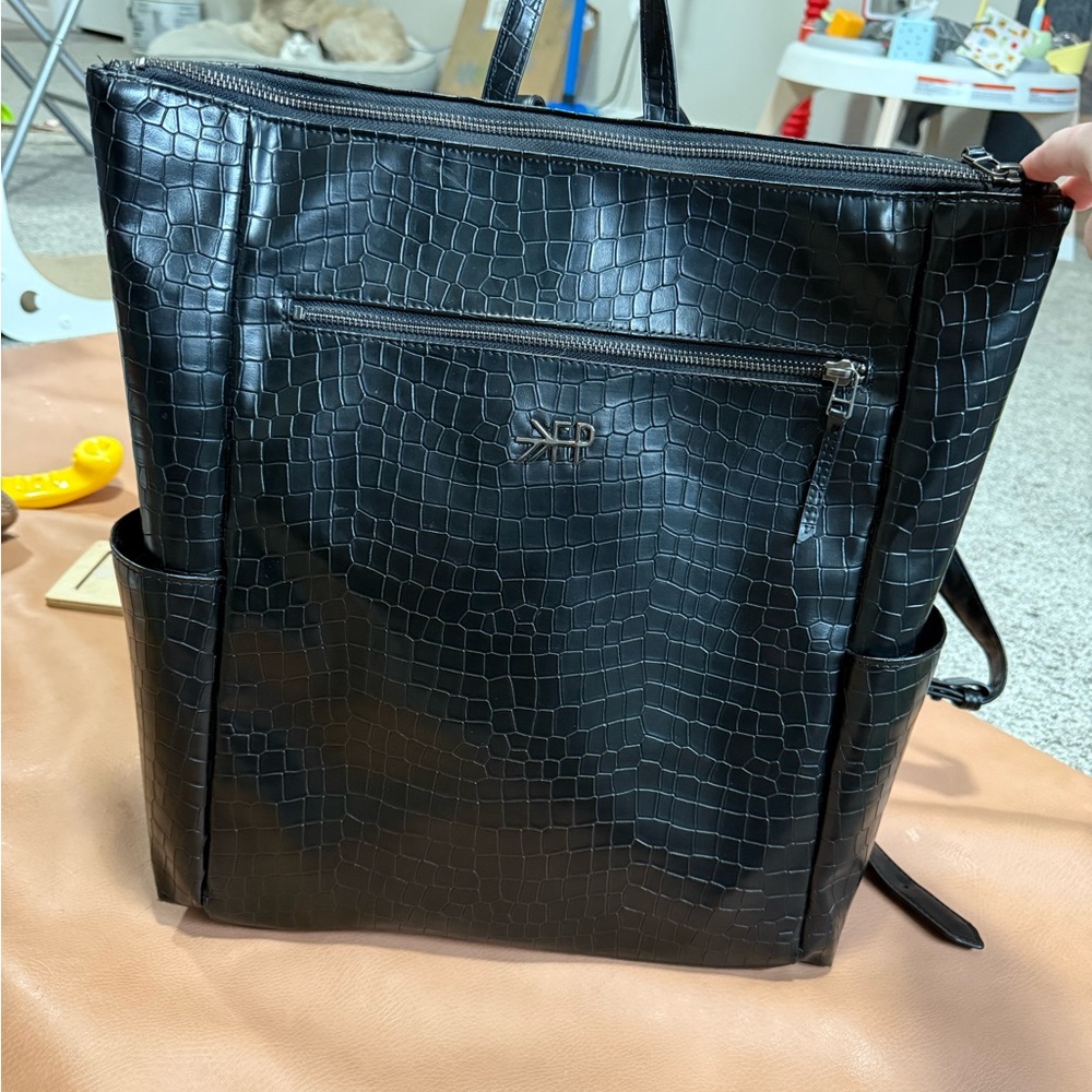 Freshly Picked Black Crocodile-Embossed Baby Bag